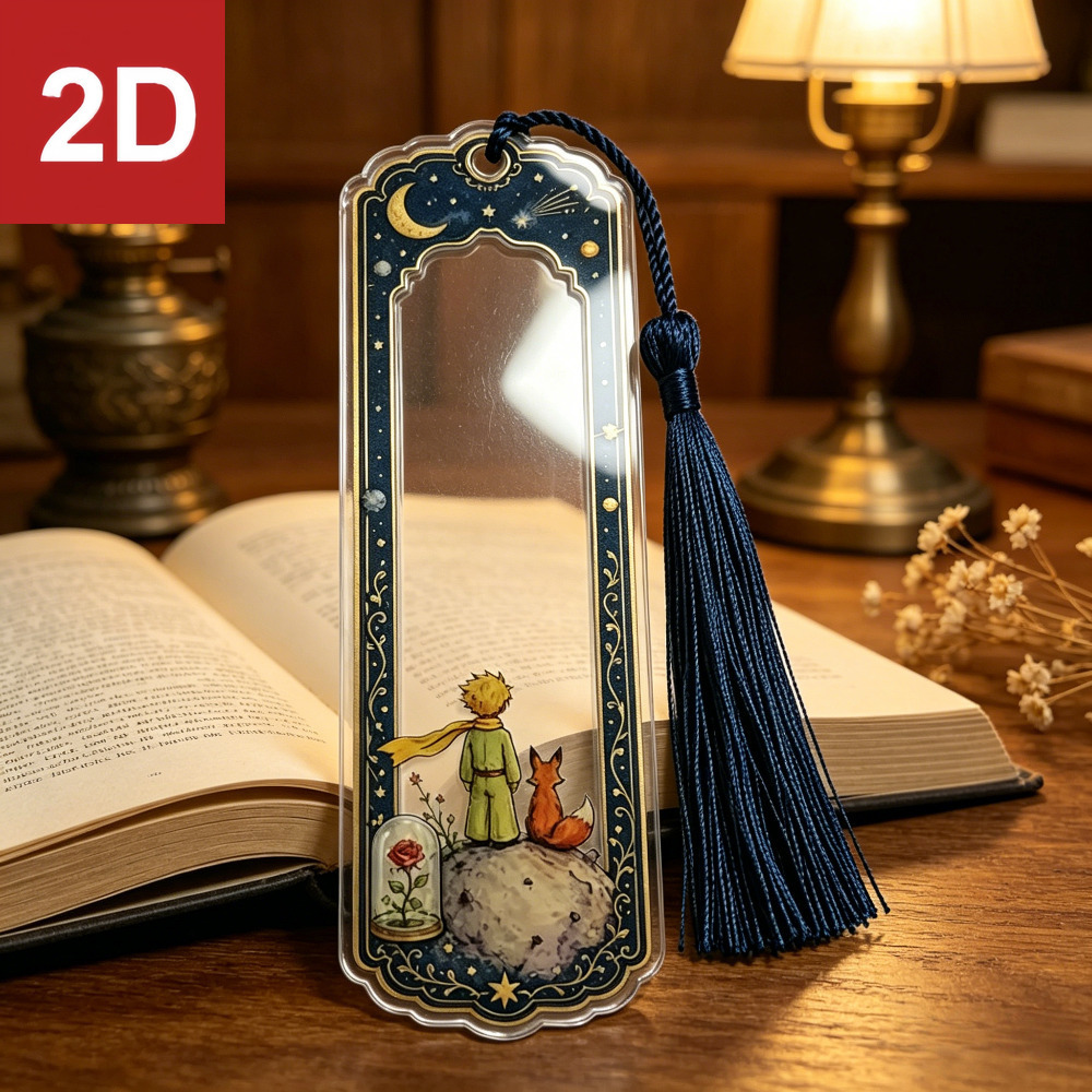 Image of 2d Flat Officially-the Little Prince Transparent Hollow Acrylic Tassel Bookmark, Vintage Starry And Rose , Romantic Literary Gift For Book Lovers And Classic Fairy Tale C - 5.9x1.7 Inch