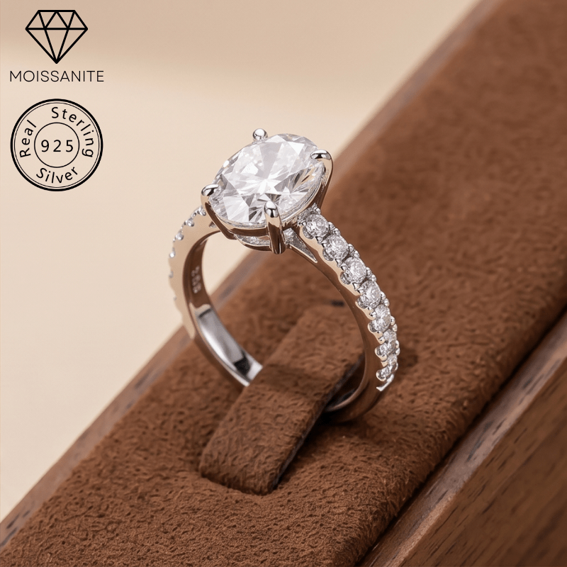 Women's 1/2/3 Carat 925 Silver White Oval Moissanite Ring