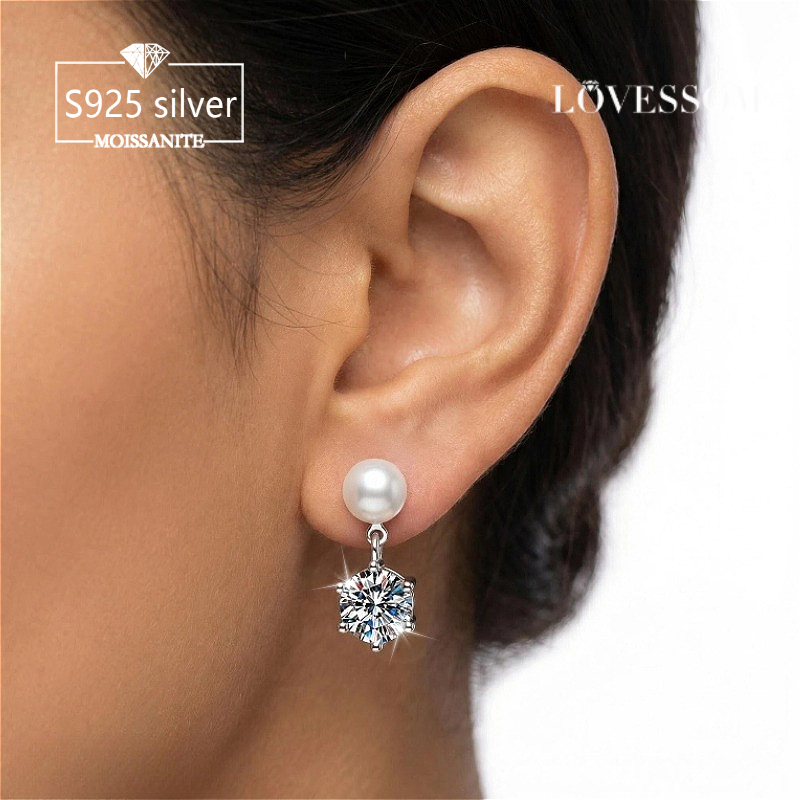 Classic Six-Claw Moissanite Stud Earrings, 1 Carat Each