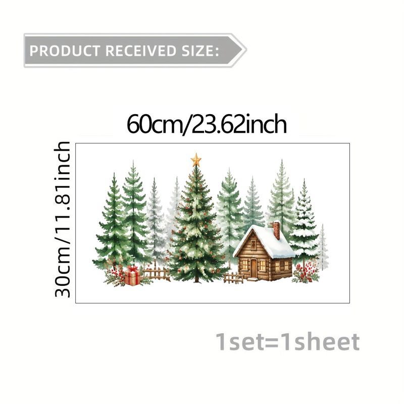 TEMU 1pc 2d Flat Pattern, Christmas Window Stickers Glass Static Cling, Window Decals, Glass Murals, Window Stickers Snow Scene Christmas Tree Static