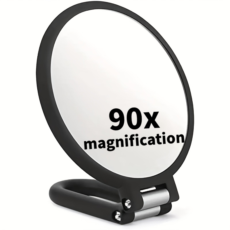 TEMU 1pc Handheld Double-sided Makeup Mirror With 1x/90x Magnification, Hd /high-quality Abs Material, Handheld Folding Hanging Desktop Mirror, Hung