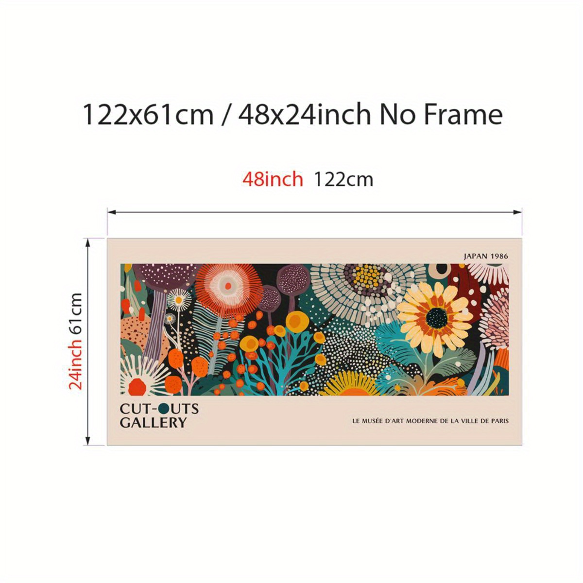 TEMU 1pc Large Modern Abstract Floral Canvas Wall Art Poster - Frameless Minimalist Panoramic Design, Vibrant Multicolor Retro-modern Art For Living