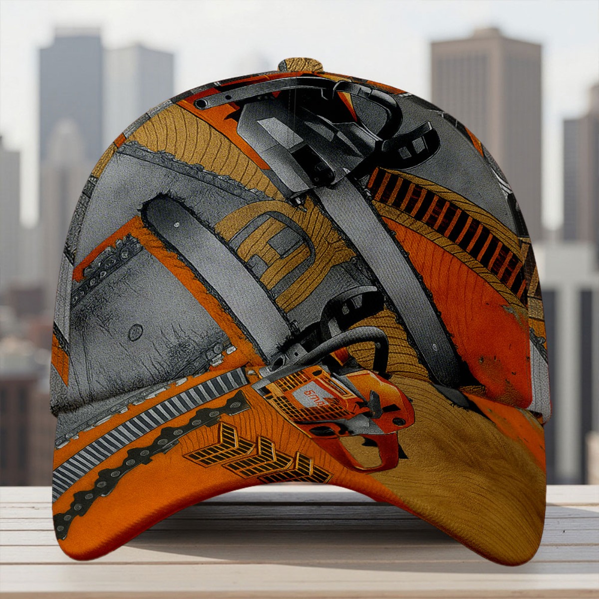 TEMU 1pc Of Adjustable Snapback Cap Featuring A Chainsaw Wood Texture Design, Perfect For Men And Women. A Stylish Headwear For Street Fashion, Ideal