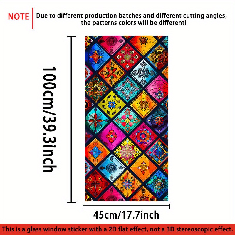 TEMU 1 pieza, película electrostática para ventanas de vidrio con diseño 2D y exquisito, adhesivo PVC removible y reutilizable. Tamaño: 17.7x39.3