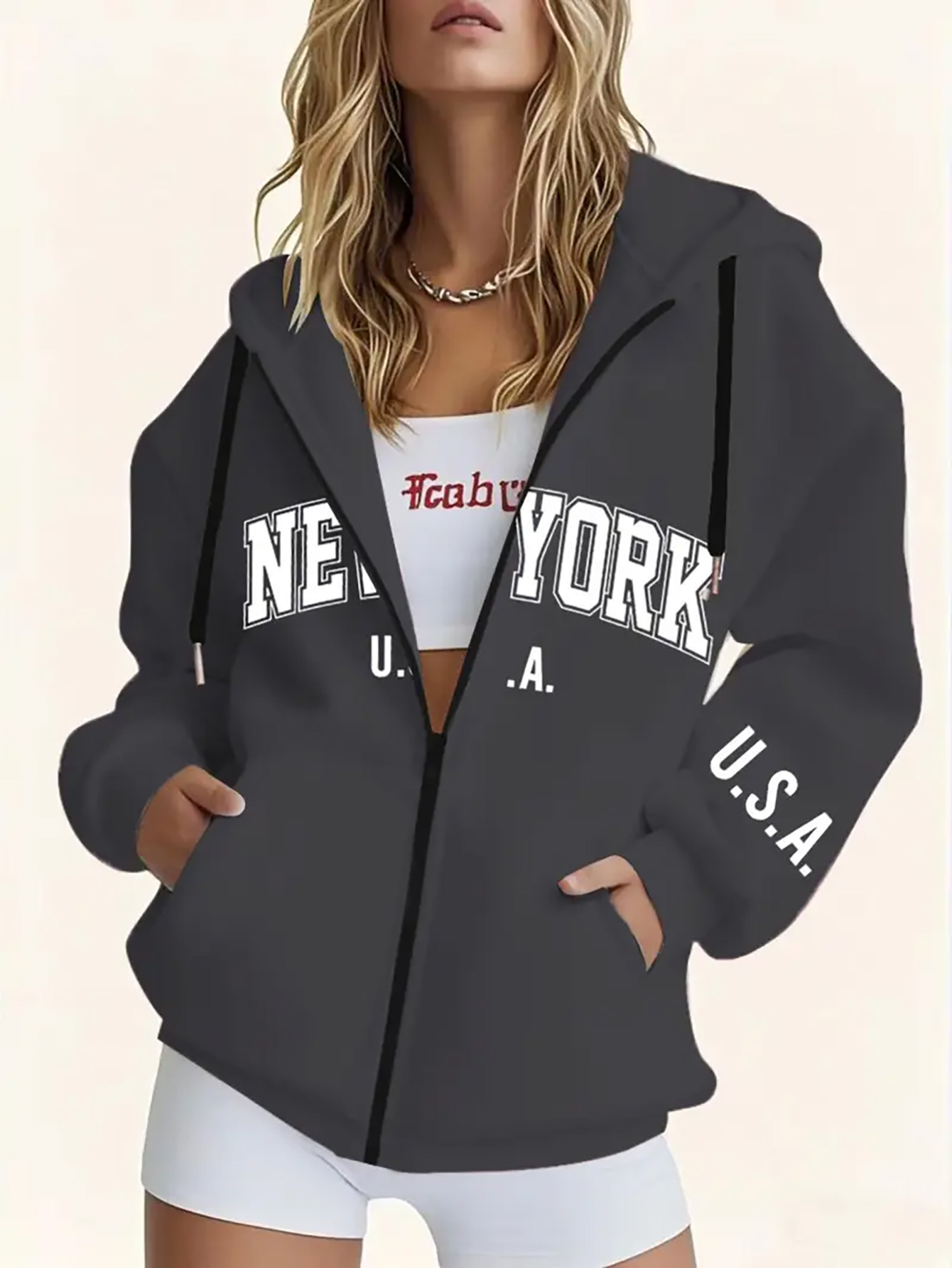   style womens sweatshirt with letter   zip up hoodie in loose fit suitable for autumn winter wear