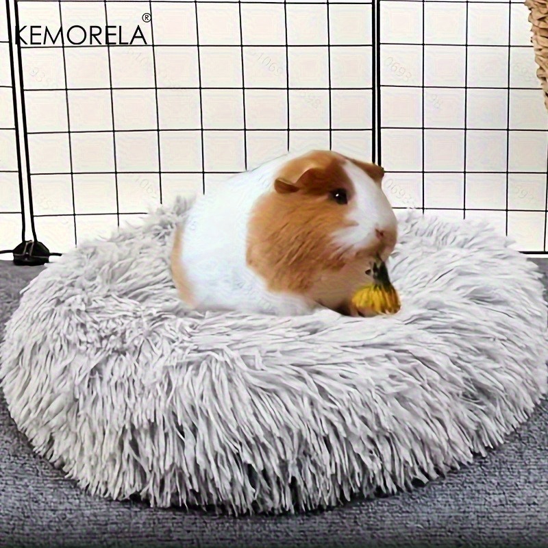 KEMORELA 1pc Ultra-Soft Plush Small Pet Nest - Cozy, Warm Hamster Sleeping Bed with Non-Slip Bottom & Insulated Padding, Perfect for Guinea & Small Animals, Round Light Blue Fluffy Design