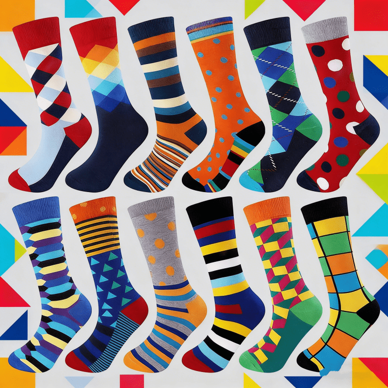 E-shop 12 Paar Trendige Bunte Geometrische Socken für Herren Damen, Lustige Mode Freizeit Crew Socken, Weiche Bequeme Frühlings Sommer Socken, Tolles