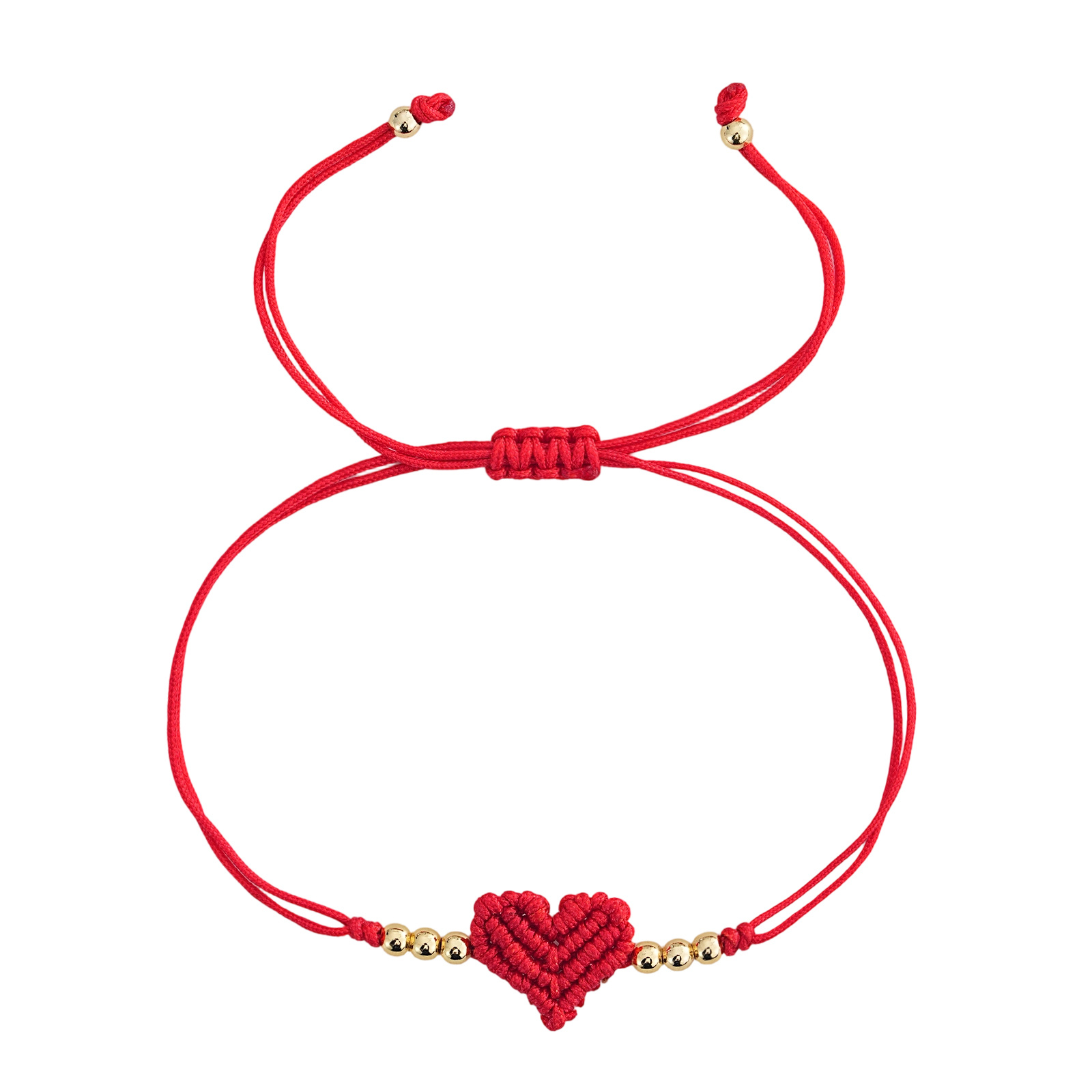 Image of 1pc Boho Red Adjustable Bracelet | Nylon Rope With 18k Golden Plated Beads, Ideal For Daily Wear And Gift-, Perfect For Valentine's Day