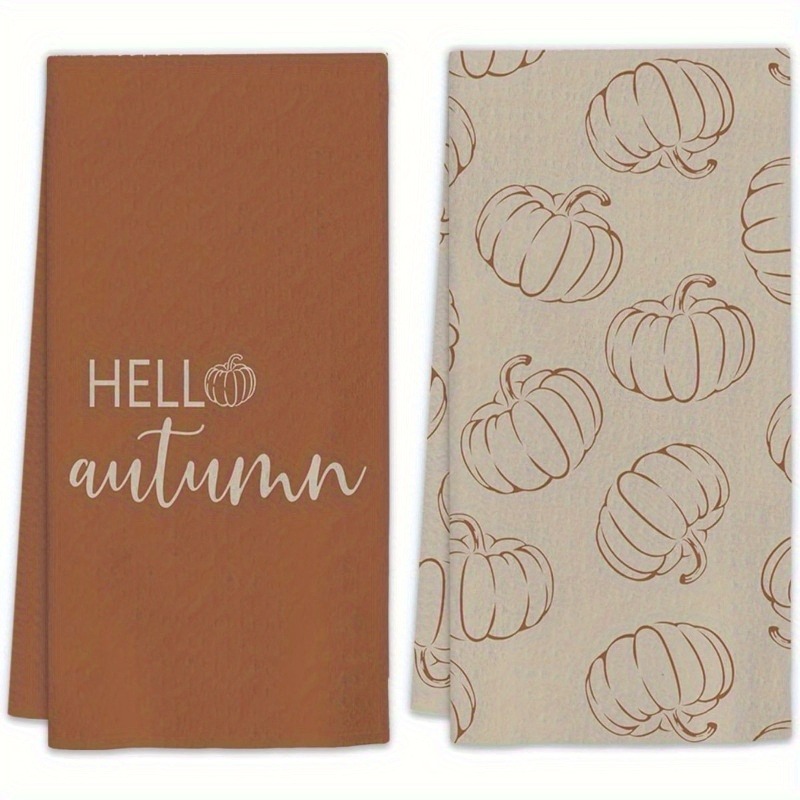 2pcs Autumn Pumpkin Kitchen Towels - Fast Drying Polyester, Super Soft And Machine Washable, Autumn Decoration, Thanksgiving And Halloween Gifts, Farmhouse Style, Dishcloths