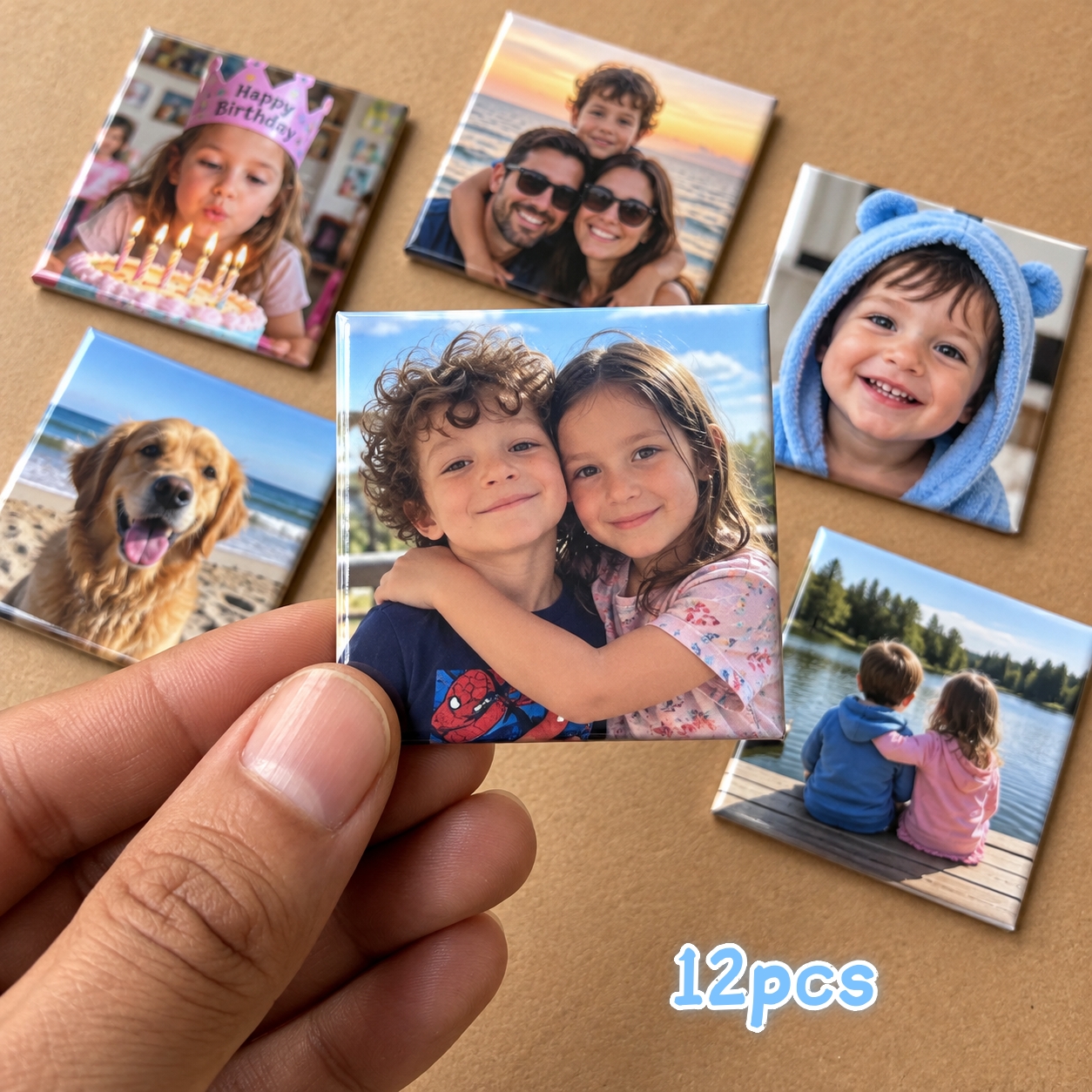 TEMU 12 aimants de réfrigérateur personnalisés de 5 cm carrés pour couple et famille, personnalisables avec vos propres photos pour la décoration du