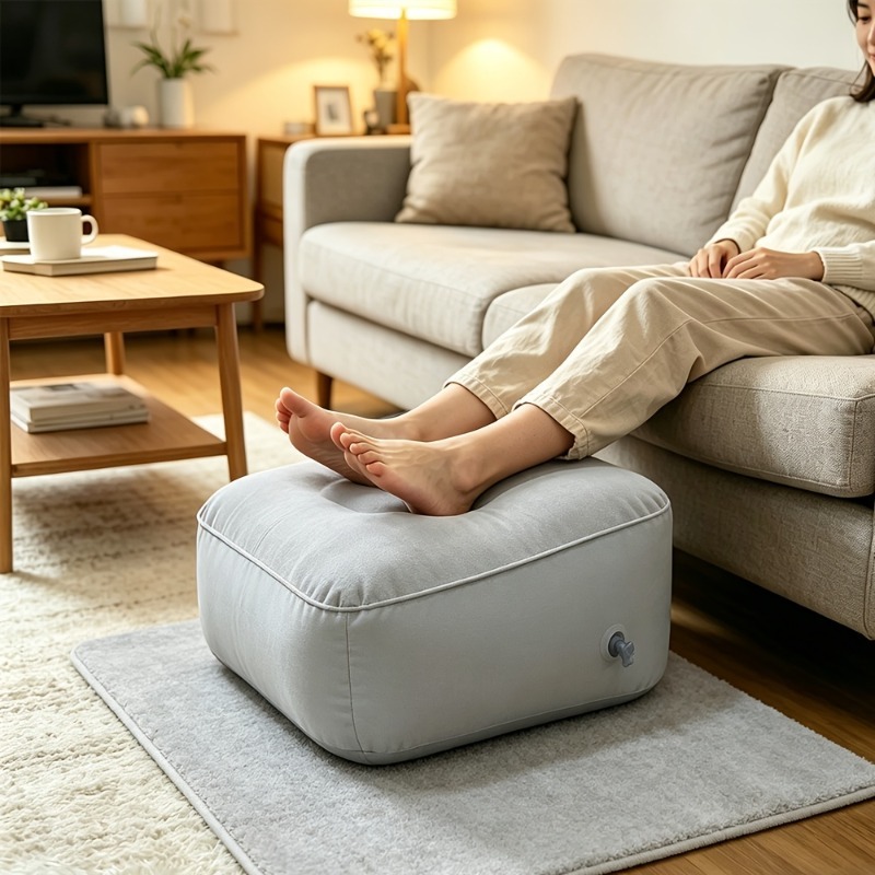TEMU Inflatable Footrest For Home Use, Portable Leg Support Pillow, Class Footrest, Suitable For Home Desks, Outdoor Activities, And Car Use-gray
