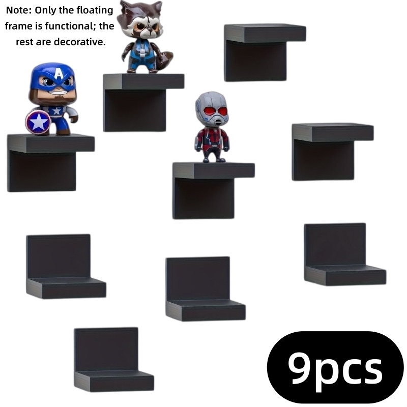 TEMU 9pcs Wall-mounted Floating Shelf Set, Suitable For Living Rooms, Bedrooms, Bathrooms, Kitchens, And Offices, Combining Decorative And Storage