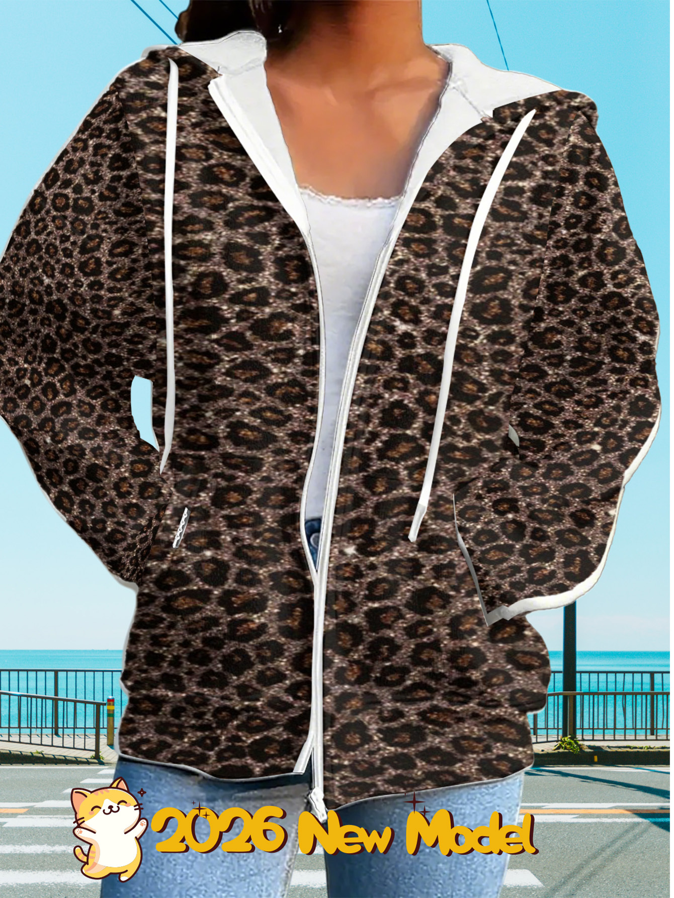 Men's Leopard Print Faux Fur Jacket – Soft Fuzzy Zip-Up Hoodie