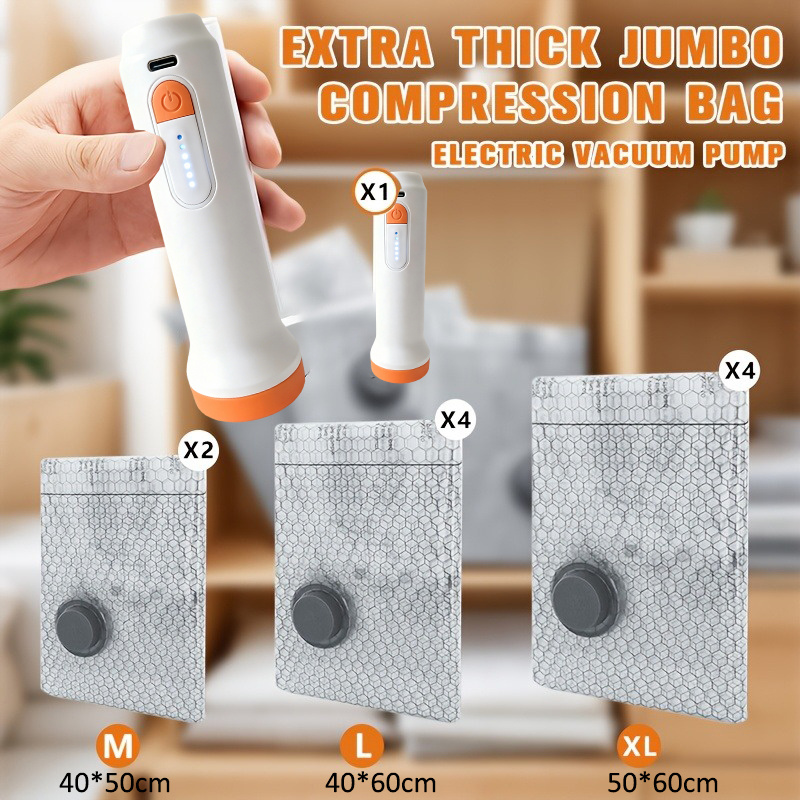 TEMU 10 Portable Vacuum Storage Bags With Electric Pumps, 2*40*50cm+4*40*60cm+4*50*60cm Bags, Suitable For Travel And Home Use, Vacuum Compression
