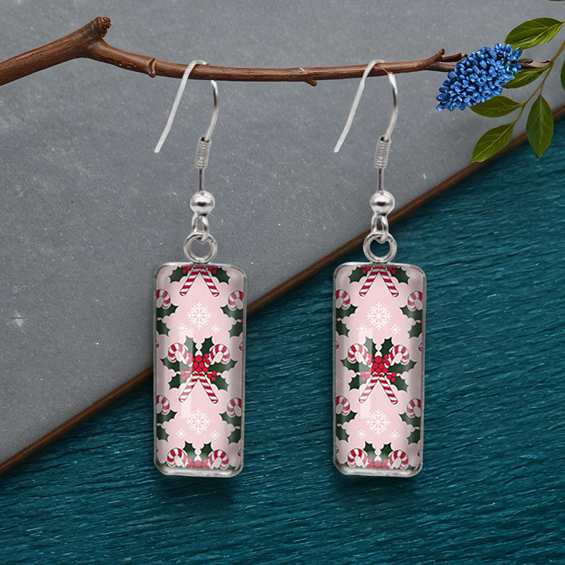 TEMU A Pair Of Fashionable Square Earrings Featuring Cartoon Christmas Candy, Handmade Glass Additions, Without Battery