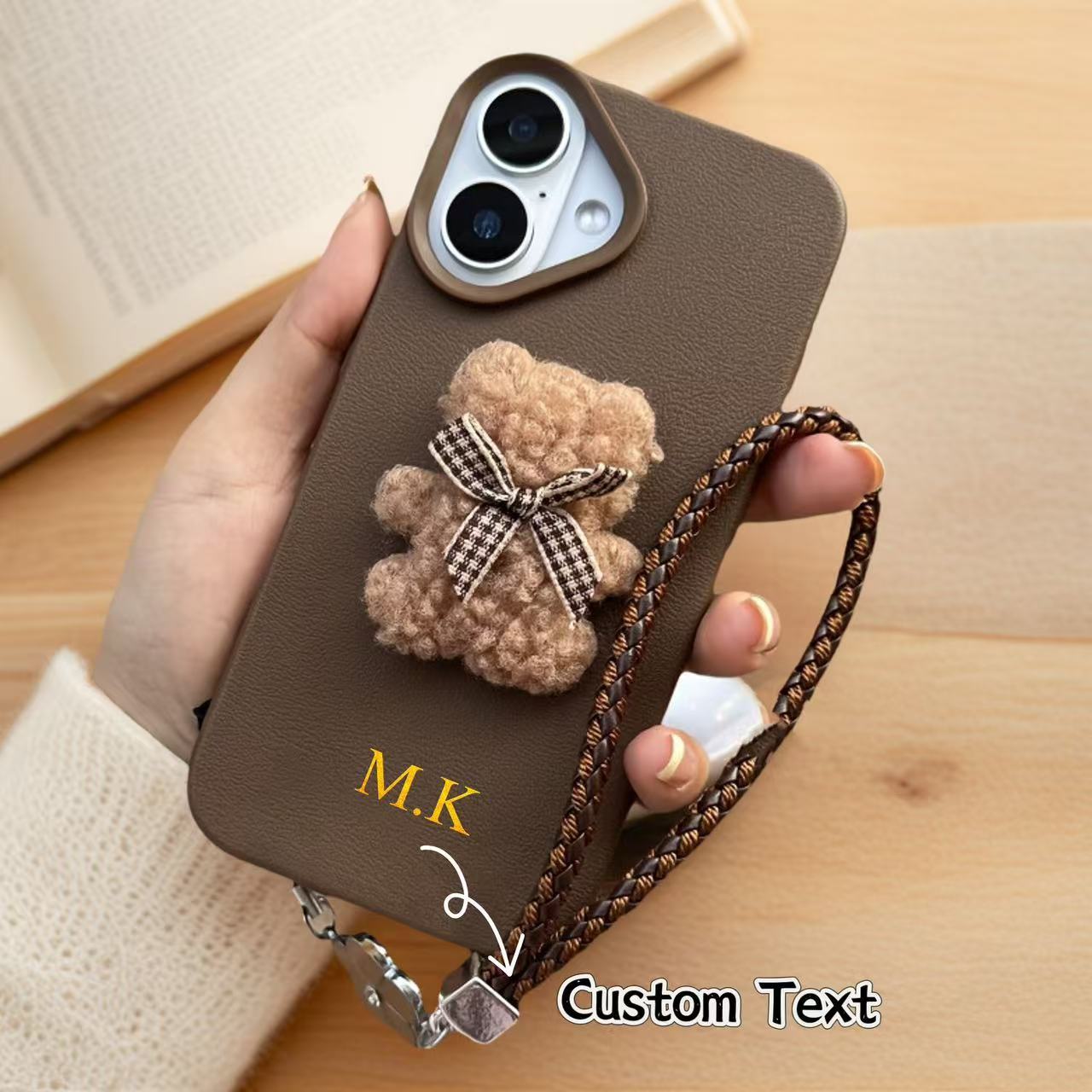 TEMU Phone Case: 1 Personalized Custom A Single-pack Plush Teddy Bear Phone Case With A Bow, Custom Letter Name, For Iphone 16 15 14 13 12 11 Pro