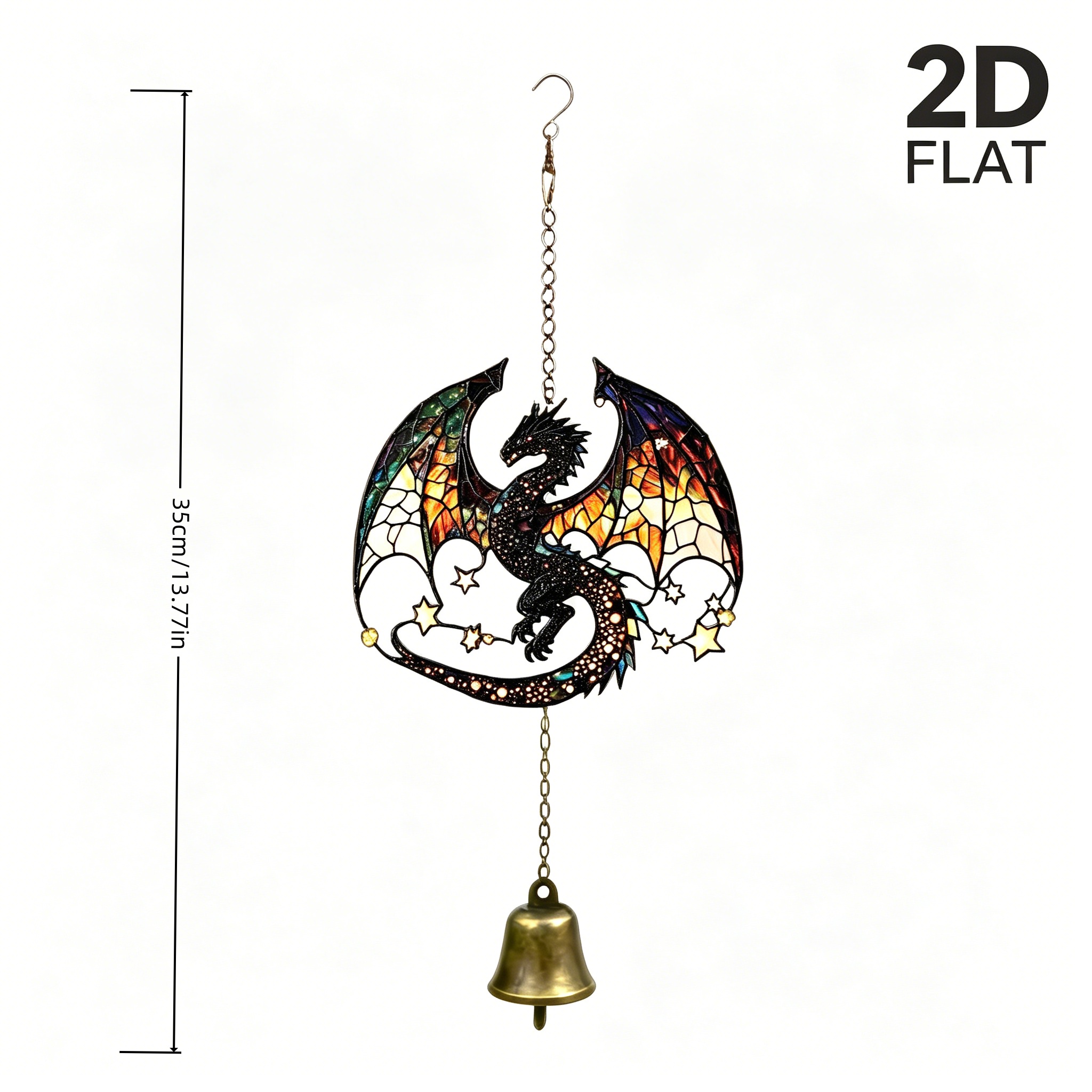 TEMU 2d Flat, 2d Flat Printed, Iridescent Dragon Acrylic Wind Chime Ornament, Vintage Glazed Starry Sky Evil Dragon Hanging Decoration, Courtyard