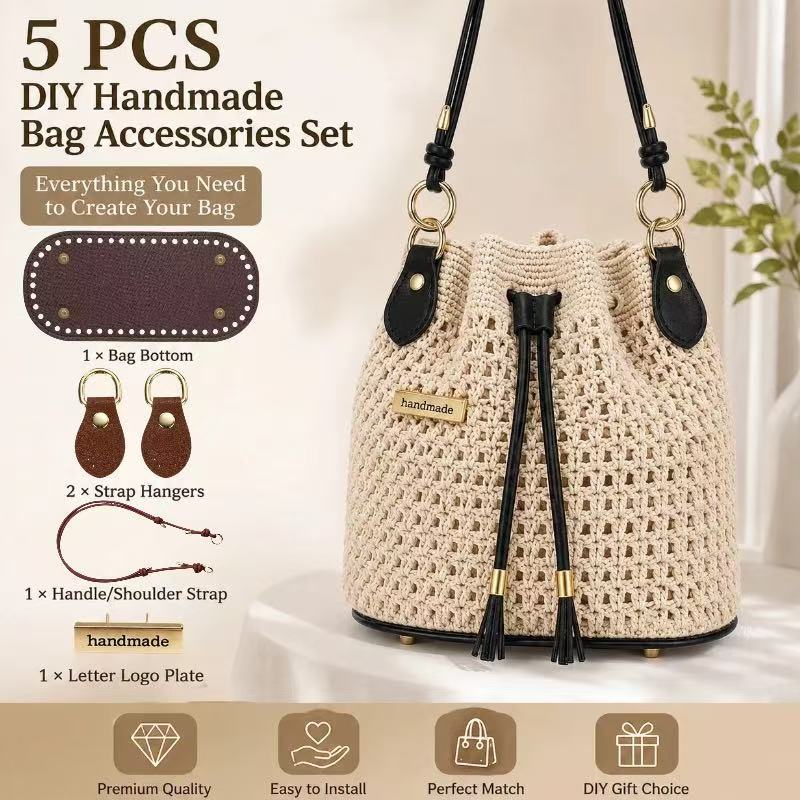 TEMU Ensemble d'accessoires pour sacs , 5 pièces, comprenant fond de sac, boucle en similicuir de D, sangle d'épaule ajustable à cordon, plaque