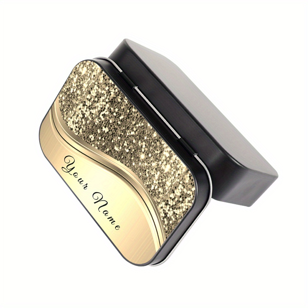 Personalized Glitter Name Text Metal Hinged Tin Box