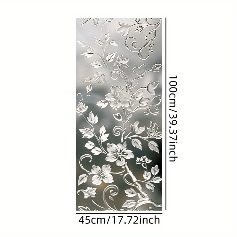 TEMU 1pc Elegant Floral Pattern Window Film, 2d Artistic Privacy Glass Decor, Pvc Static Cling, Contemporary Style, 9mil Thick, For Living Room,
