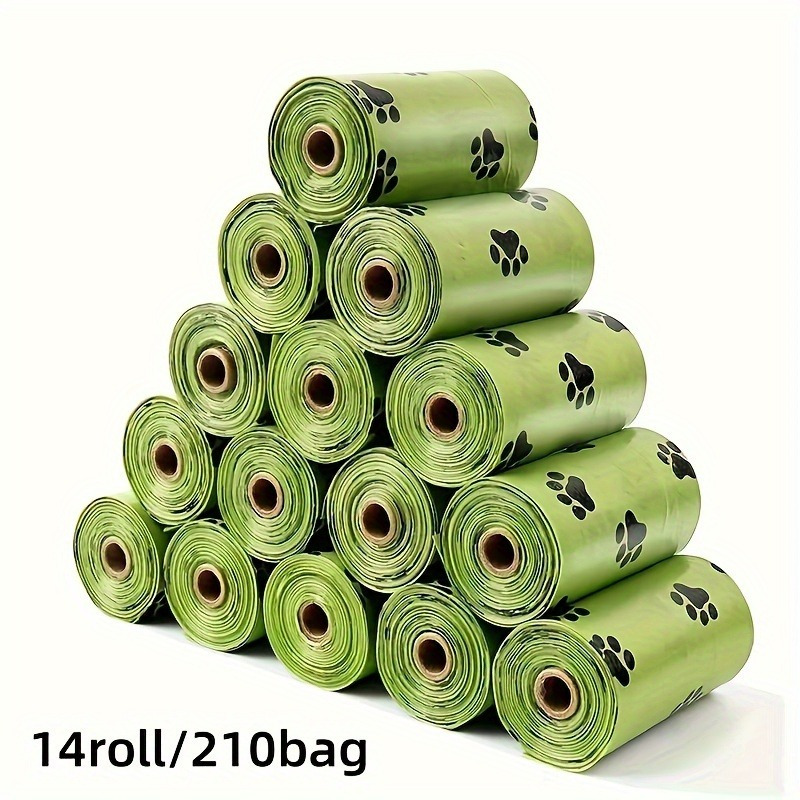 

210-count Leak-proof Dog Waste Bags With Paw , 14 Rolls - Plastic Poop Bags For Pet & Outdoor Use