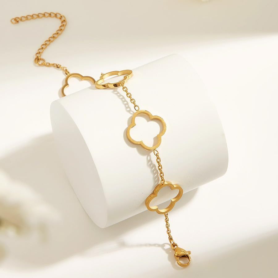 E-shop 1 Stück Edelstahl Beschichtet Vierblatt Blume Hohle Armband Blume Schatten Stil Französisch Elegant Pendeln Stapelbare Handgelenkschmuck Nicht
