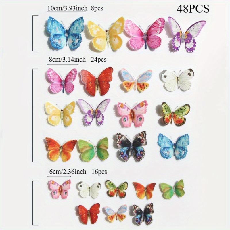Image of 48pcs Lifelike 3d Wall Stickers - Colorful And Realistic Watercolor Wings, Suitable For Indoor And Garden Wall Decoration.