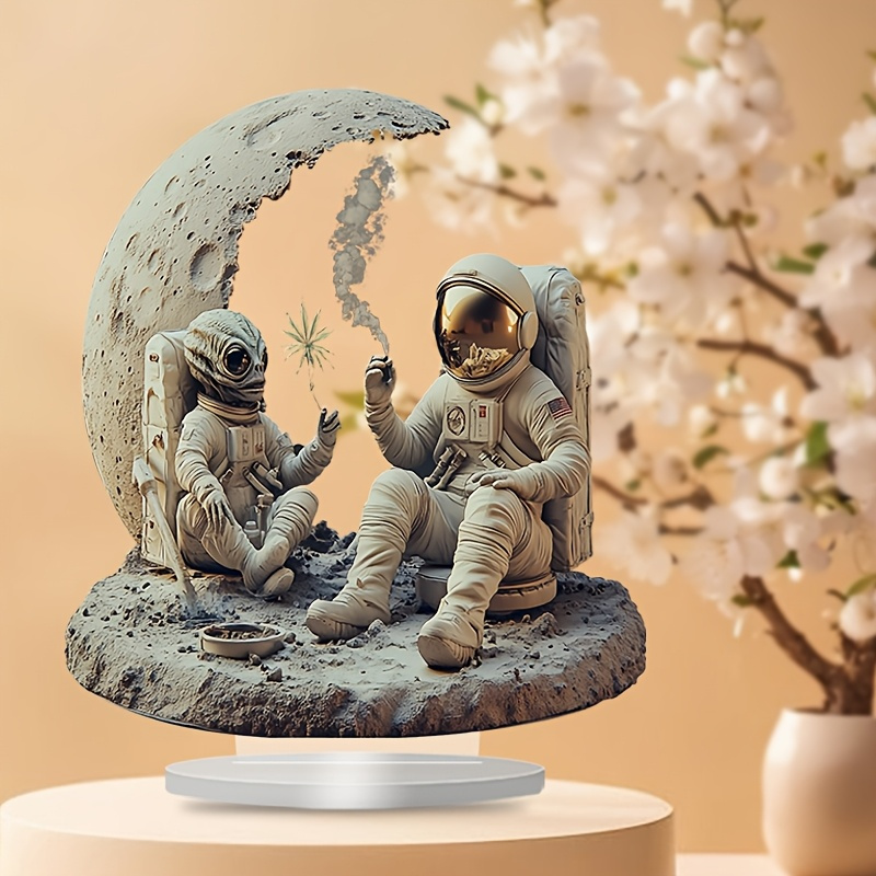 

A 2d Bohemian-style Acrylic Astronaut And Moon Decoration, A Unique Desktop Sign Suitable For Offices, Cafes, Homes, And - , Text-free, Desktop Decor - Christmas Gifts.