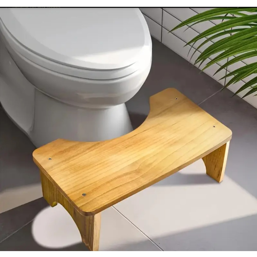 High-quality Bamboo Toilet Stool For Adults, Ergonomic Curved Design Bathroom Footstool For Comfortable Toilet