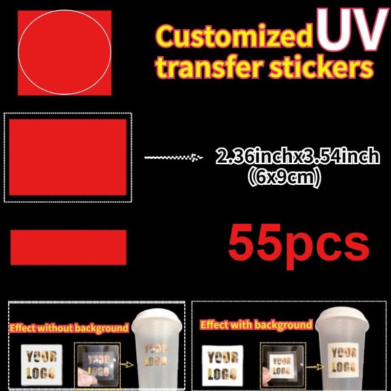 TEMU 25/55 Sheets Uv Dtf Transfer Stickers - Custom Logos/designs, High-quality Scratch-resistant And Durable Self-adhesive, Suitable For Bottles,