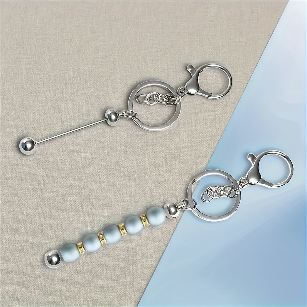 12pcs Stainless Steel Beadable Keychain Blanks Kit with Rose Gold and Silver Charms for Crafting