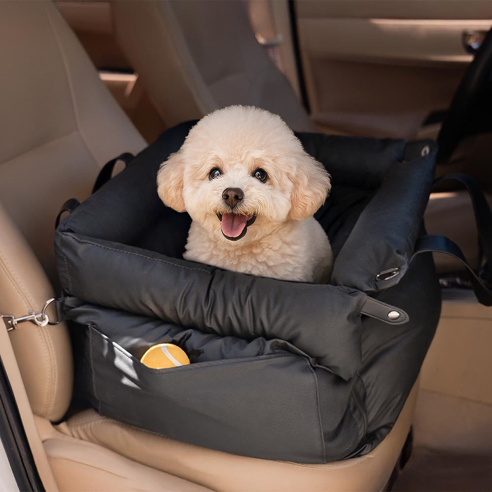 Portable Dog Car Seat Bed, Washable Soft Pet Booster Seat With Safety Leash And Storage Pocket, Anti-slip Travel Carrier Bed For Small To Medium Dogs And Puppies, Car Front Seat Pet Travel Bed