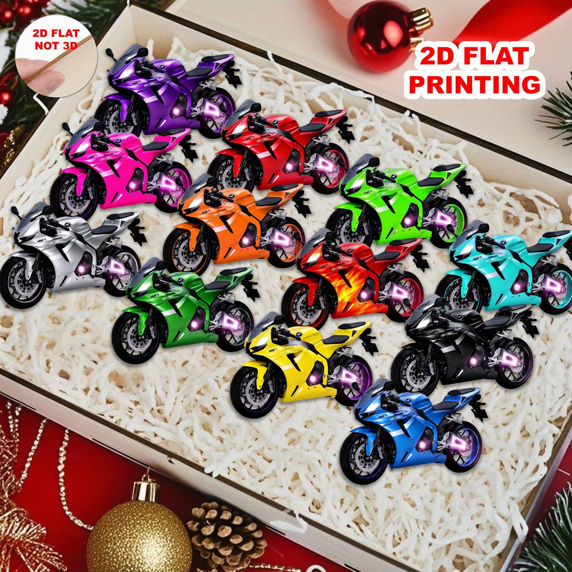 TEMU 2D Plat - 12 pièces d'Ornements en Bois pour Moto | Décorations de Sapin, Ornaments Festifs et Fenêtres à | Accessoires Idéaux pour Fêtes Et