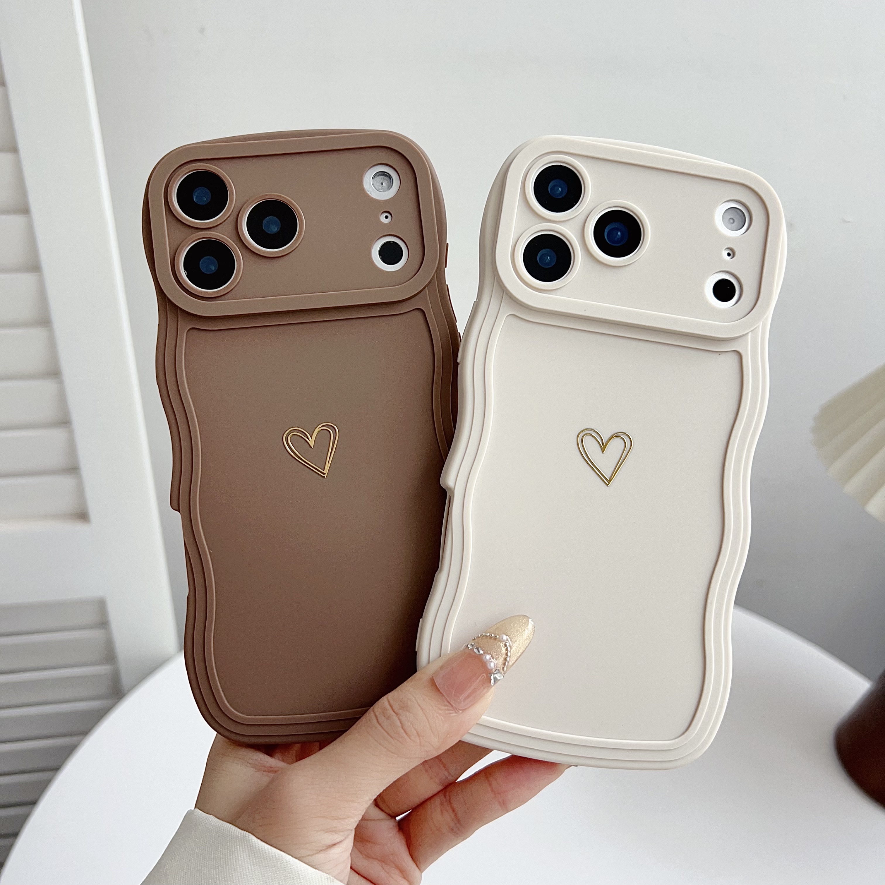 E-shop Handyhülle: 2 Stück & Weiß Feinloch Große Welle Handyhülle mit Minimalistischem Herz-Druck, Kompatibel mit iPhone XR/11/11 PM/12//13/13 PM/14/14