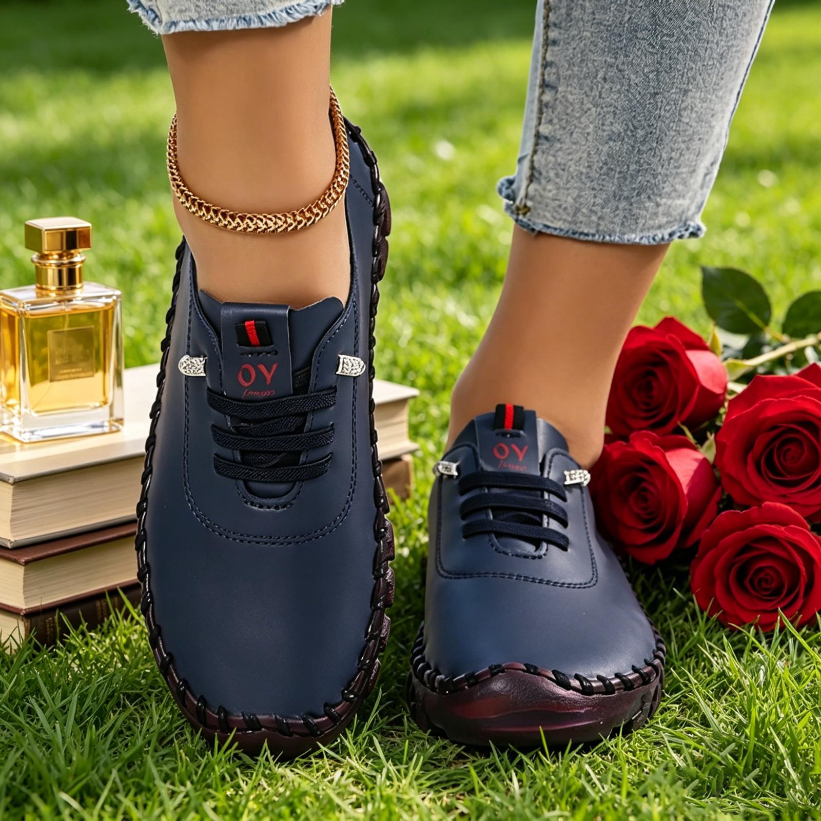 Image of Black Women's Casual Walking Shoes, Lightweight Lace-up Flats, Comfortable Loafers For Work, Shopping, Travel, , Women Shoes