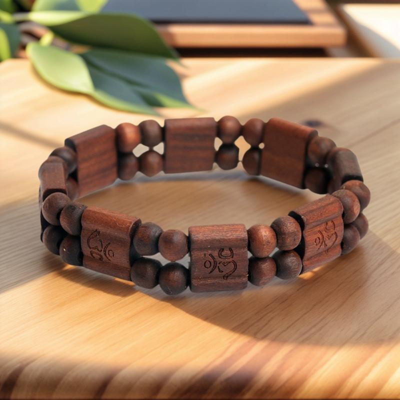 Ethnic Style Square Wooden Bead Stretch Bracelet, Unisex Design