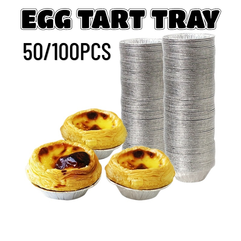 

50/ Pack Puffpastry Disposable Tart Tins, Round Thickened Foil Egg Tart Tray, High-temperature Resistant, Birthday, Party, Christmas, New Year, Use