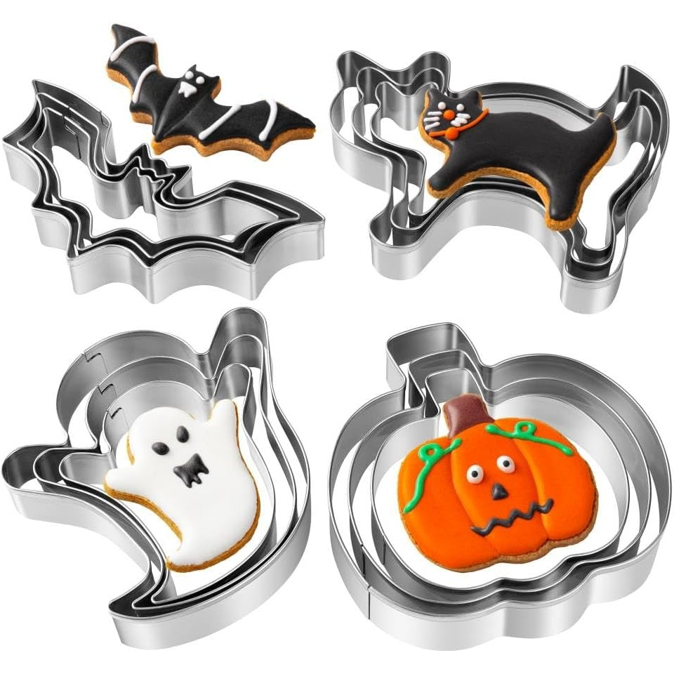 TEMU Set d'emporte-pièces pour biscuits série Halloween, 12 pièces, en acier inoxydable de haute qualité, inclut 3 tailles : grande, moyenne et