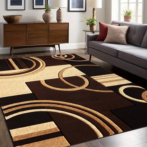 1pc geometric brown pattern mat machine washable non slip indoor outdoor mat 100 polyester with rubber backing lightweight durable mat for living room bedroom balcony decor thanksgiving easter mothers day washable area mat nonslip backing