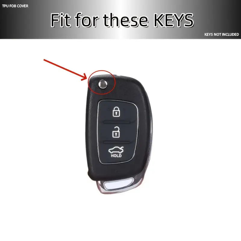 Suitable for Hyundai i10, i20, i40, iX35, Santa Fe Flip Key Case - Three-Button Lock/Unlock/Trunk Release, Anti-Theft Durable TPU Protective Shell with Scratch and Dust Protection, Ergonomically Designed Three-Button Remote Car Key