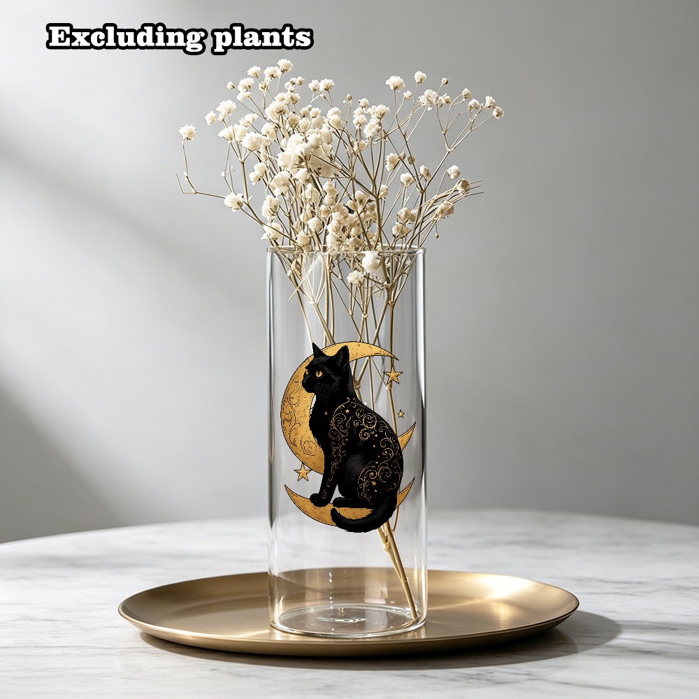 TEMU Vase Décoratif Bouteille Verre, Vase de Fleurs Transparent Céleste Gothique Boho pour Décoration Intérieure, Cadeau Élégant Chat Ciel de Nuit