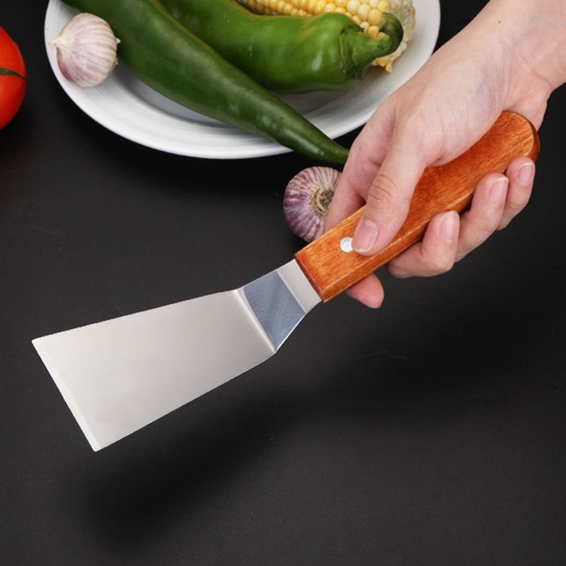 TEMU Stainless Steel Spatula With Wooden Handle, Small Frying Spatula, Barbecue Spatula, Suitable For Pancakes, Steaks, Pizza, And Cakes, Cooking And