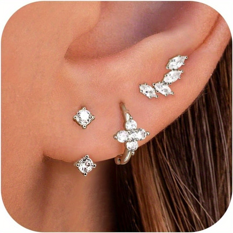 Image of 3 Pairs Earrings For Women Stud Huggie Small Hoop Earrings Dainty Earrings Hypoallergenic Cartilage Earrings Set For Multiple Piercings