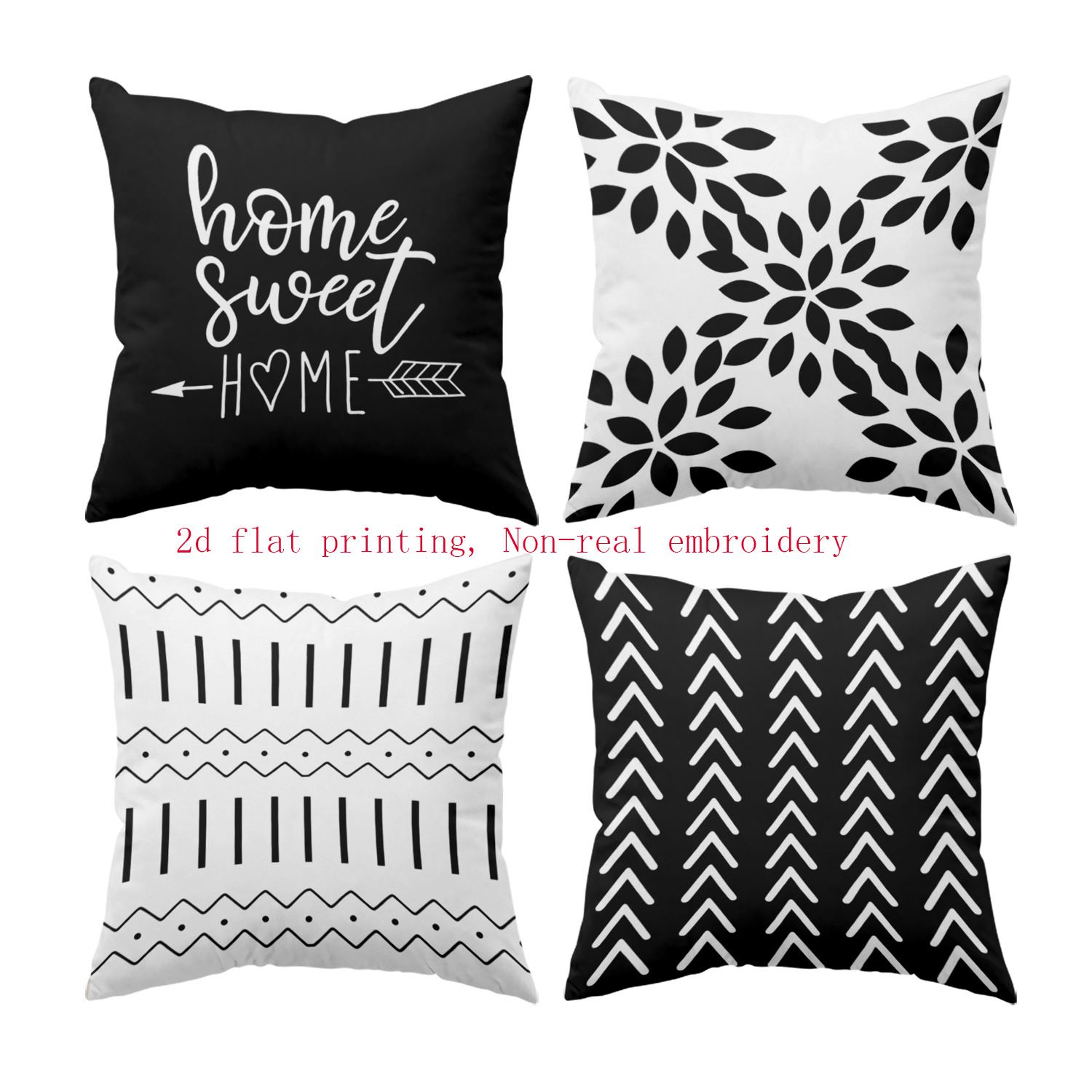 TEMU 2D - 4 piezas, Impresión 2D , Bordado No Real, de Almohada con Geométrico Minimalista y Negro, Adecuada para Estilo de Decoración del Hogar, con