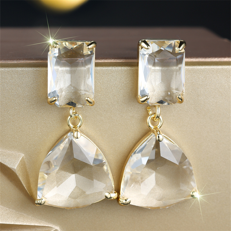 Triangular Cut White Stone Zircon Earrings, Birthday Gift