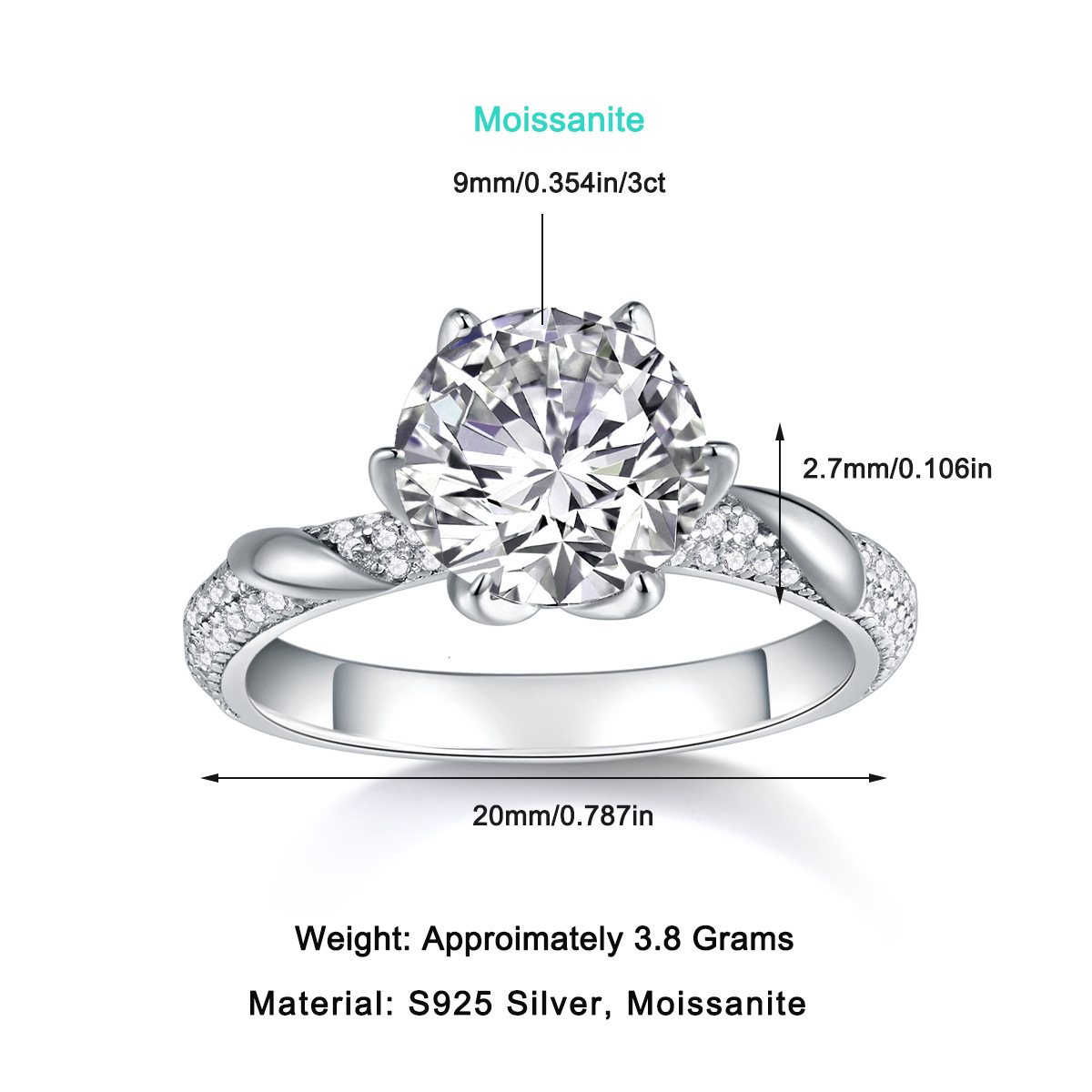 S925 Silver Moissanite Stacking Ring