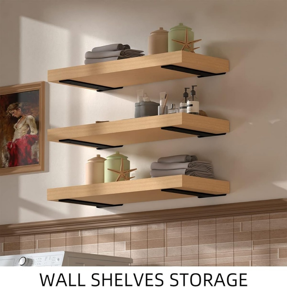Image of 6pcs Concealed Floating Storage Racks T-shaped Wall-mounted Shelving Unit Space- Organizer Holder For Home Kitchen Bathroom Bedroom Office Indoor Daily Storage Use