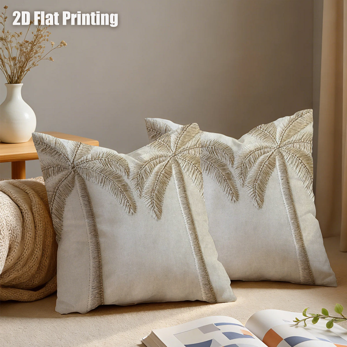 TEMU Printed Design Not Textured 2pcs Tree Cushion Covers, Duplex Prints With Exquisite Palm Tree Patterns, Perfect For Patio Sofa, Coastal Bedroom,