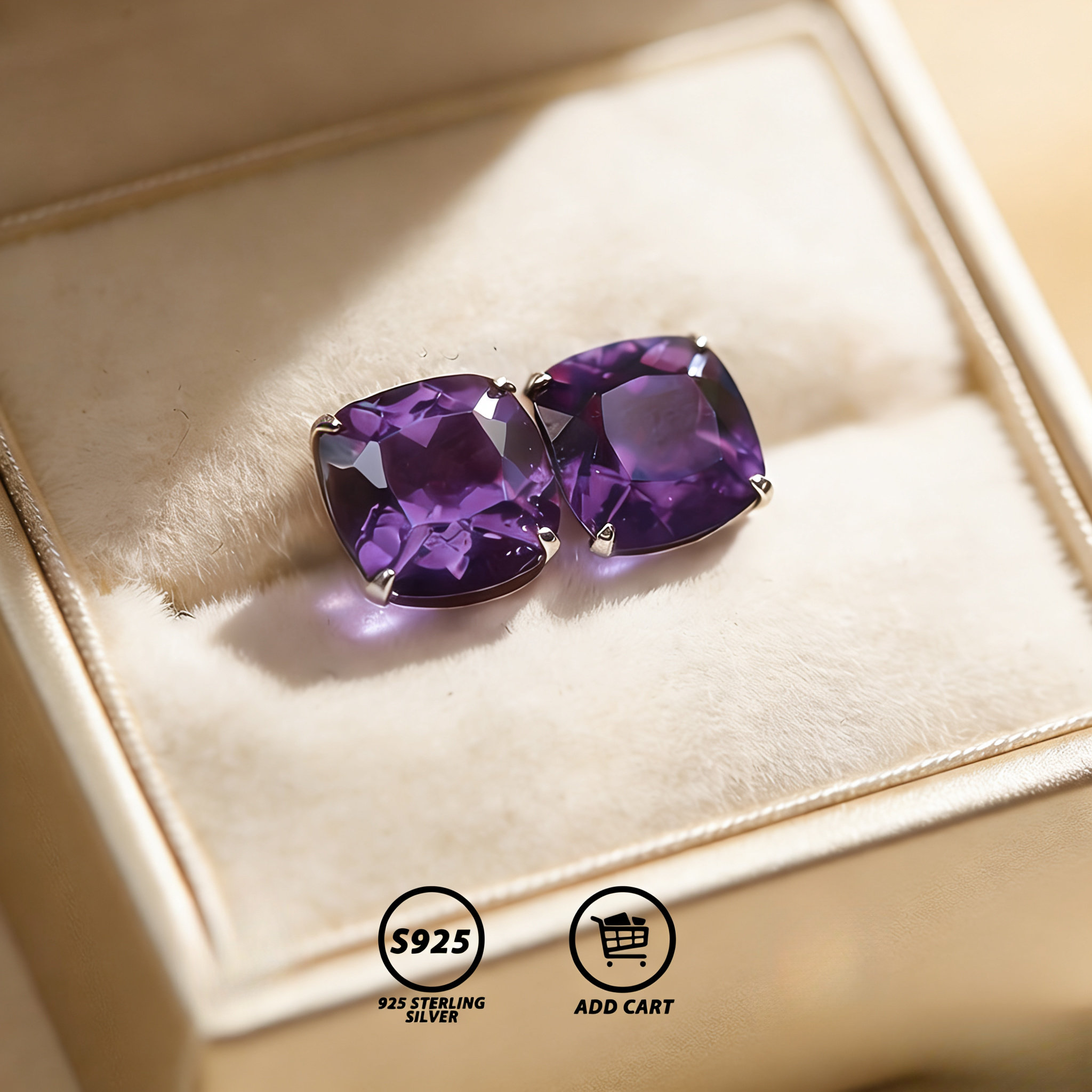TEMU S925 Sterling Silver Amethyst Stud Earrings| Elegant For Women, Suitable For Daily Wear, Parties And Special Occasions, Ideal Gift For