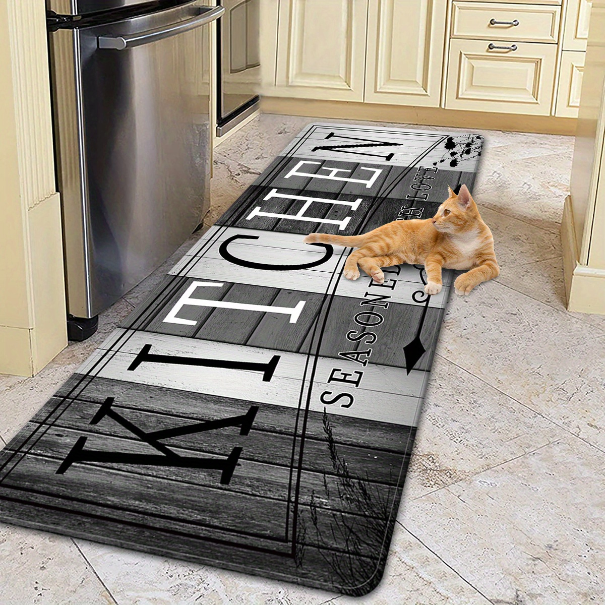 TEMU Non-slip Absorbent Suitable, Entryway, Living Room - Machine Washable With Kitchen Text & Musical Note Pattern, Washable Polypropylene Backing, Durable Suitable For Bedroom, Laundry Room Decor